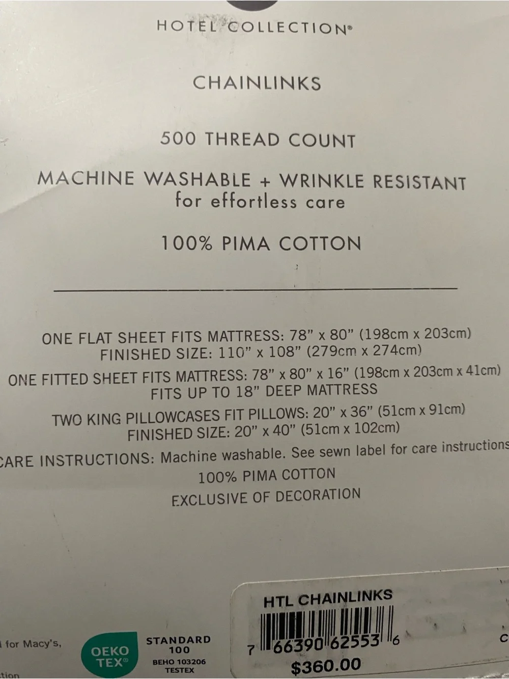 Hotel Collection Chain Links Embroidered 100% Pima Cotton 4-Pc. Sheet Set, King